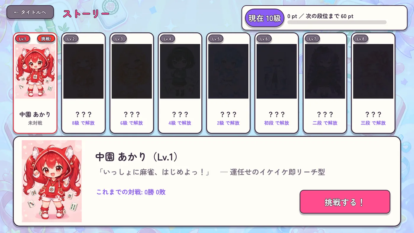 ストーリーマップ。最初はあかりだけが選べ、ほかの 7 人はシルエット