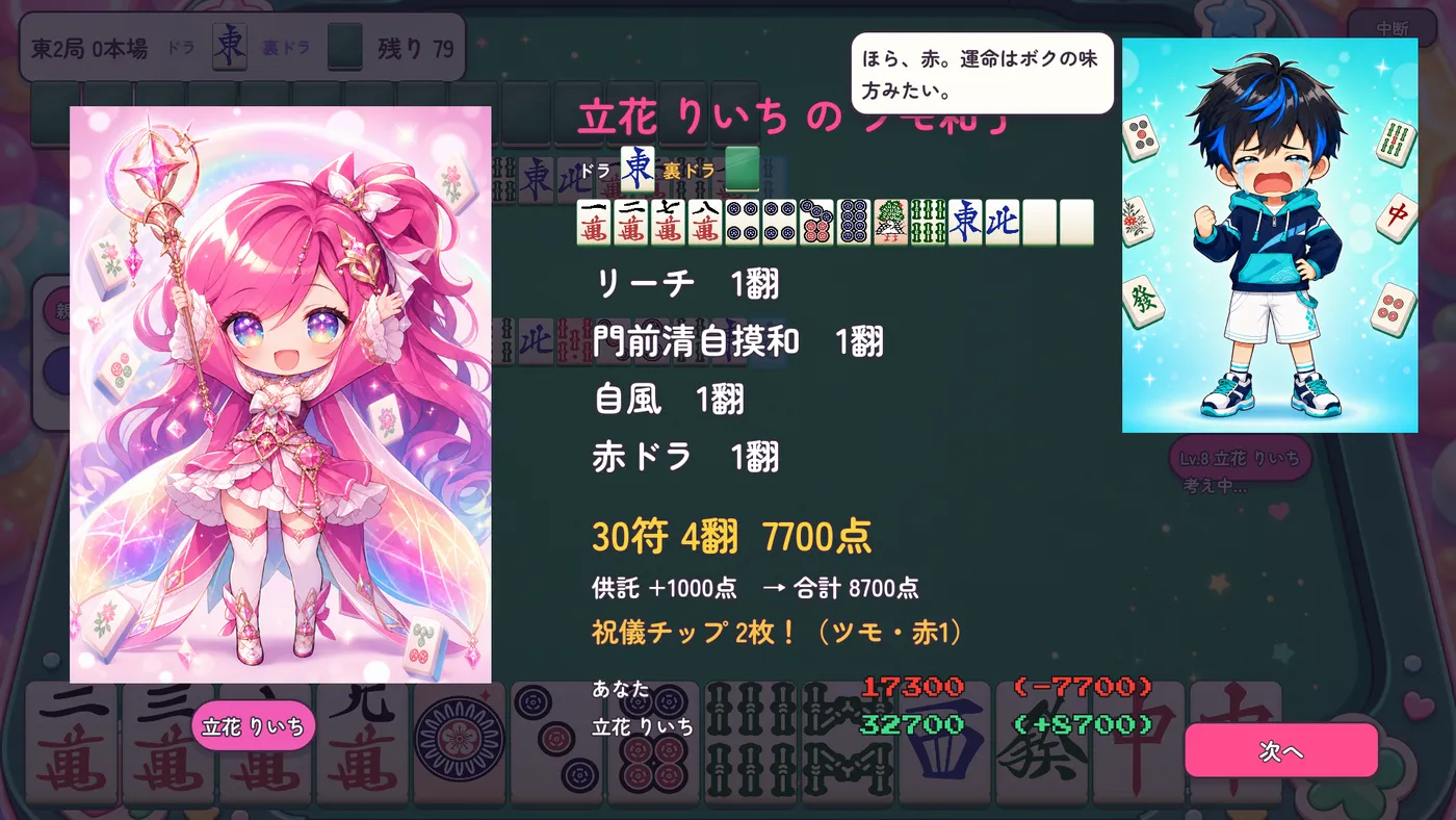 りいちのツモ和了の結果画面